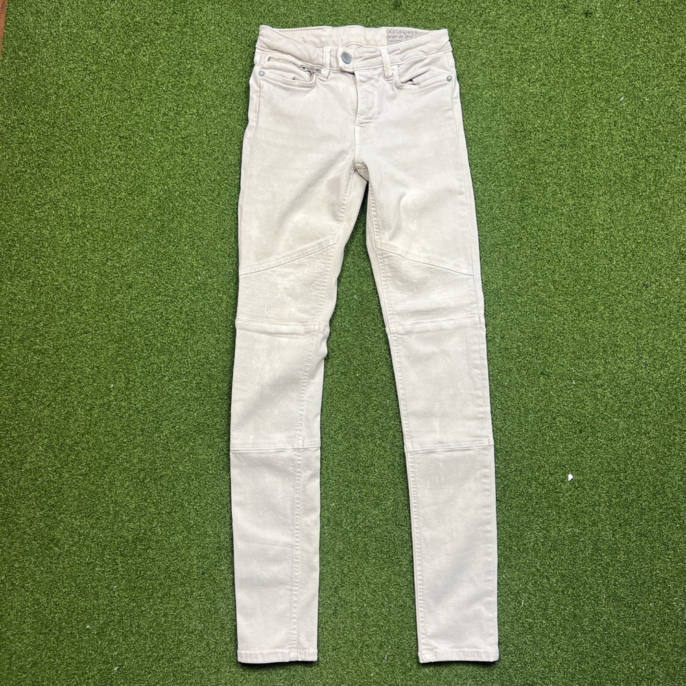 All Saints Allsaints Washed Beige Skinny Jeans Moto Style in Biker Fit 25